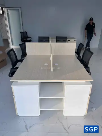 Bàn làm việc chân gỗ 4 người ngồi 4